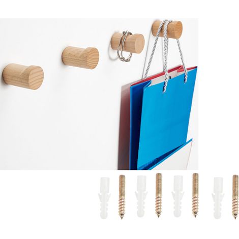 Filiyano-Lot de 4 patères murales rondes en bois naturel, style vintage, avec crochet décoratif en forme de branche. (1/3)