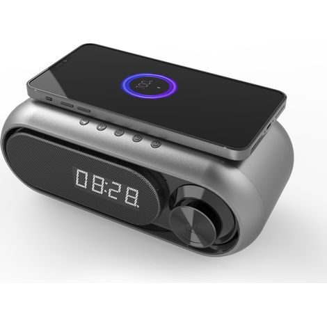 Réveil avec radio FM Bluetooth : Haut-parleur stéréo - Chargement sans fil rapide - Appels mains libres disponibles. (1/5)