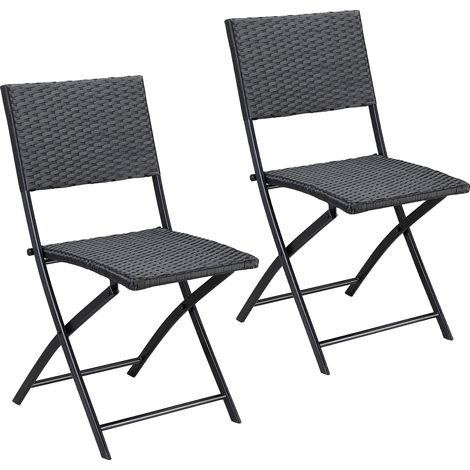 CASARIA® Polyrattan Klappstuhl Set 120kg Belastbarkeit Platzsparend Klappbar Leicht Tragbar Wetterfest Garten Terrasse Balkon Camping Stuhl Sessel  2er Set Schwarz (1/5)