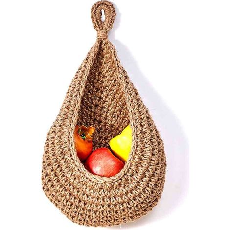 Cesto portafrutta e verdura sospeso – PRINxy – in fibra intrecciata bohémien, da parete, ideale per patate e cipolle