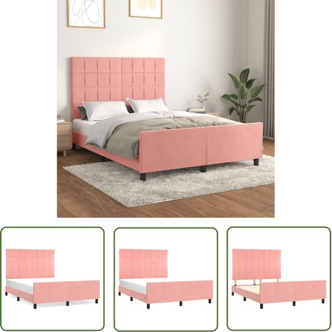 The Living Store Bettgestell mit Kopfteil Rosa 140x200 cm Samt - Samtsofa - Bettessel - Doppelbett - Rosa Bettgestell - Boxspringbetten (1/5)