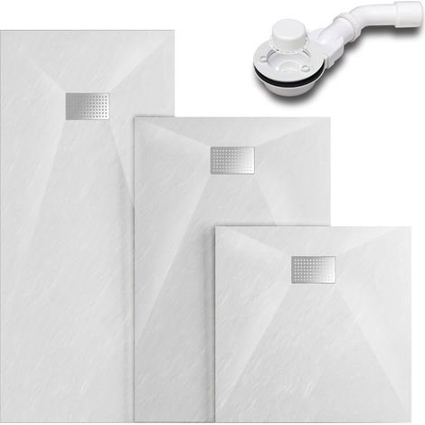 SMC Duschwanne Duschtasse Superflach Duschtasse inkl. Edelstahl Abdeckung und Ablaufgarnitur, weiß, 100x90 cm (1/4)