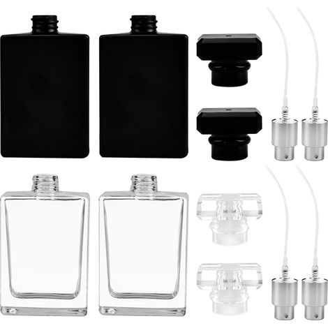 Flacon de parfum rechargeable en verre, lot de 4 flacons vaporisateurs carrés portables en verre vides de 30 ml (1 oz) (blanc + noir) (1/5)