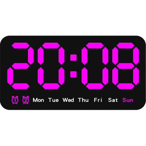 Orologio da parete digitale, orologio digitale a LED, formato 12/24 ore, numeri grandi, lancetta dei secondi silenziosa, colore magenta. (1/5)