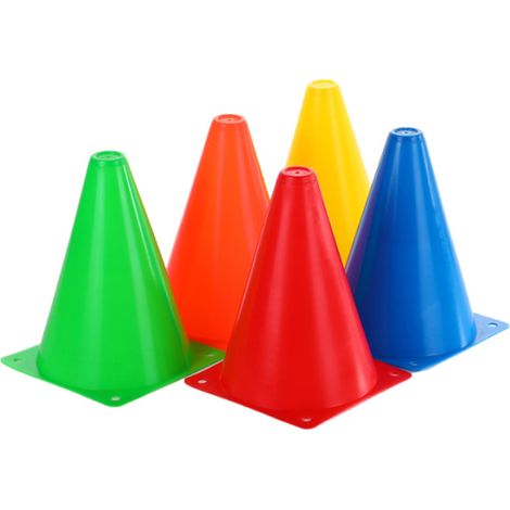 Cône d'entraînement de football, plot de marquage en bois, lot de 18 pièces (3 de chaque en rouge, bleu, vert, orange, jaune), hauteur 18 cm, équipement d'exercice pour barrières de slalom, accessoire (1/4)