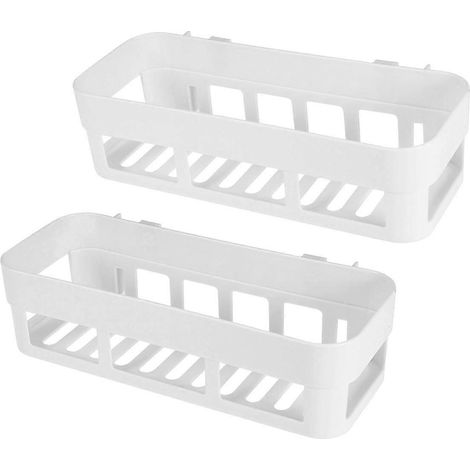 Étagère de rangement murale blanche pour salle de bain avec 2 crochets adhésifs (1/5)