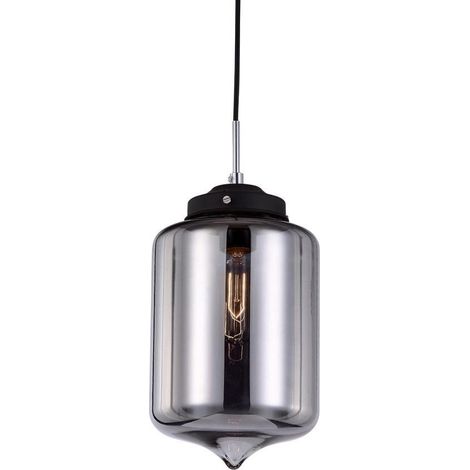 Italux Tube - Suspension industrielle et rétro noire 1 lumière avec abat-jour en verre foncé, E27