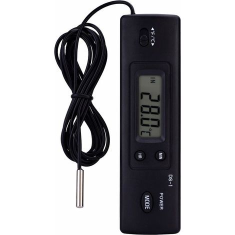 Thermomètre Compteur De Température Numérique À Cristaux Liquides LCD Mesure De L'humidité Capteur De Sonde Câblé pour Réfrigérateur Aquarium Climatiseur(Noir) (1/5)