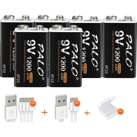Batterie 9V, Li-ion rechargeable, compatible avec les multimètres, 6PCS Batterie (1/2)