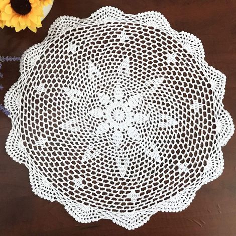 Lot de 2 sets de table ronds en dentelle crochetée à la main, 100 % coton, blancs, 48 cm (19 pouces). (1/5)