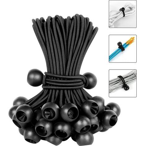 Cordes élastiques à boules (lot de 50) - Cordes élastiques à boules de 15 cm (6 pouces) de large, robustes, pour bâche de camping. (1/5)