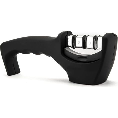 4-in-1 Kitchen Knife Accessories: 3-Stage Knife Sharpener Helps Repair, Restore, Polish Blades and Cut-Resistant Glove (Black) (1/3)