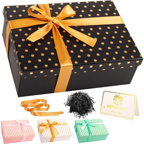 Boîte Cadeau - 1 Unité - Carton Noir - Avec Couvercle Et Carte - Pour Mariage Noël Anniversaire - 25x18x9cm (1/5)