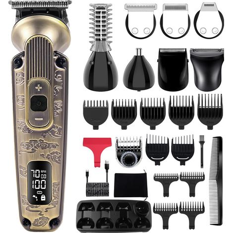 Tondeuse à barbe homme,Tondeuse cheveux homme,Rasoir électrique,Vitesse réglable Étanche Kit de toilettage visage nez corps (1/5)