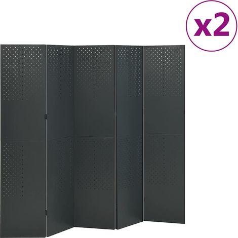 vidaXL 5-Panel Room Dividers 2 pcs Anthracite 200x180 cm Steel (1/5)
