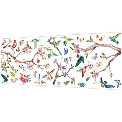 Sticker mural colibri représentant un oiseau sur une branche d'arbre, sticker mural décoratif compatible avec la maison (1/5)