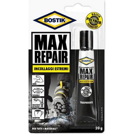 Bostik 20 gr colla Max Repair silicone adesivo trasparente senza solventi (1/2)