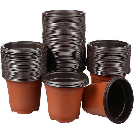 Set mit 100 Kunststoff-Blumentöpfen für Zimmer- und Gartenpflanzen. – 9,00 x 9,00 x 7,80 cm (1/3)