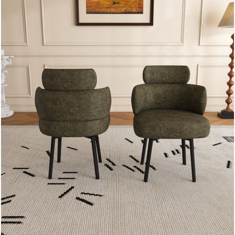 Sedia da pranzo girevole a 360° in ciniglia verde oliva con braccioli - CHICFURN (1/5)