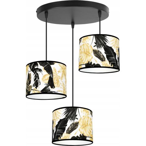 LÁMPARA DE TECHO COLGANTE, PANTALLA, FLORES DORADAS, LED