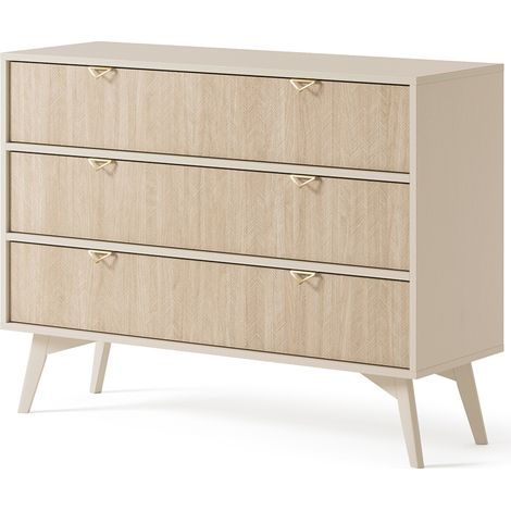 Schubkastenkommode in beige, Front mit Fischgrätenmuster, FAREHAM-160 (1/5)