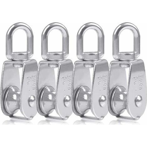 SABIR Poulie Simple Poulie pour Cable 15MM Acier INOX, Poulie Escalade Poulie Rouleau de Chargement, Poulie de Levage Capacité - 4pcs Argent (1/5)
