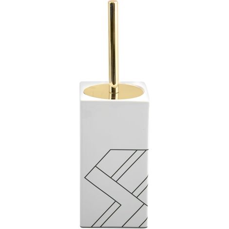 Brosse WC en céramique et Moderne, Design monolithique, Parfaite pour Une Salle de Bain Chic et raffinée, Couleur Blanc/doré, Taille Standard