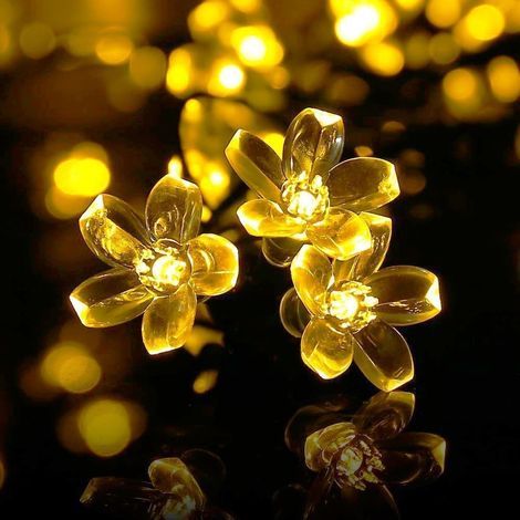 Outdoor solar string lights - 7m, 50 LEDs, with flowers, for garden, patio, tent, wedding (warm white) (1/5)
