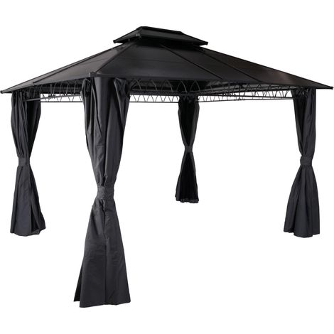 1x pergola avec toit et 4x parois latérales + moustiquaire 3,6 x 3m gris 040008139
