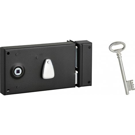 Serrure horizontale en applique à clé pour porte intérieure – Dimensions 140x80mm – Pêne réversible en acier – 1 clé nickelée incluse – SP