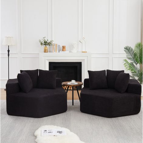 Fauteuil modulable hexagonal en chenille noire, 122 x 122 x 76 cm, style moderne (1/5)