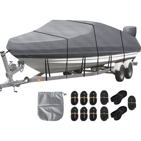Bâche de bateau imperméable en tissu Oxford 420D - Bâche de protection pour bateau en V, rameur, bateau de pêche, gris (17-19 ft) (1/5)