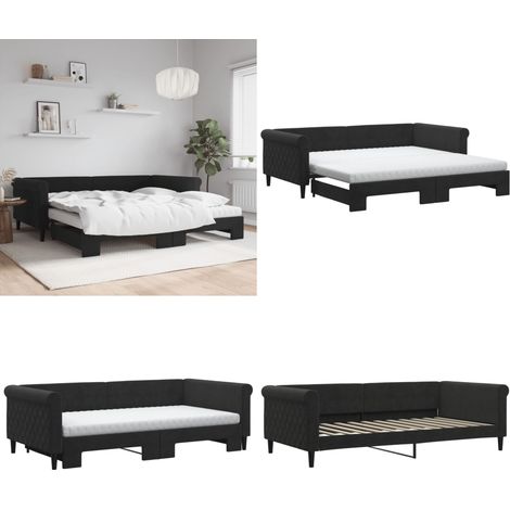 Lit de jour avec lit gigogne et matelas noir 100x200 cm velours - Canapé Convertible - Lit Tiroir - Lit Invité - Meuble Multifonctionnel - Literie - Home & Living (1/5)