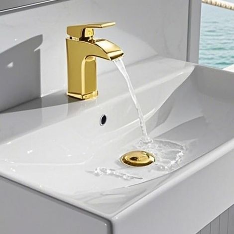 Bonde de lavabo universelle clic-clac Bonde pop-up pour lavabos et meubles sous-vasque (Or brossé) (1/3)