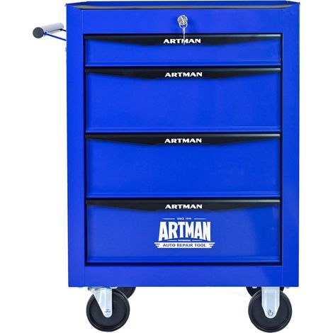 Chariot d'atelier métal 4 tiroirs 52,4x33x77,7cm - Coffre à outils roulant avec glissières à billes, rangement acier Noir et bleu pour garage