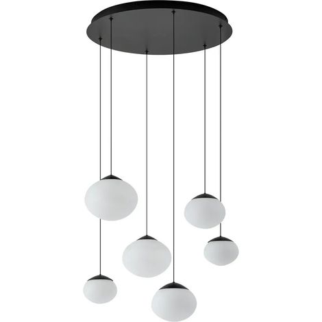 [GEBRAUCHT] B-Ware Lucande Pendelleuchte Hängelampe Led Lampe Tivar Schwarz Weiß Glas 6 Flammig