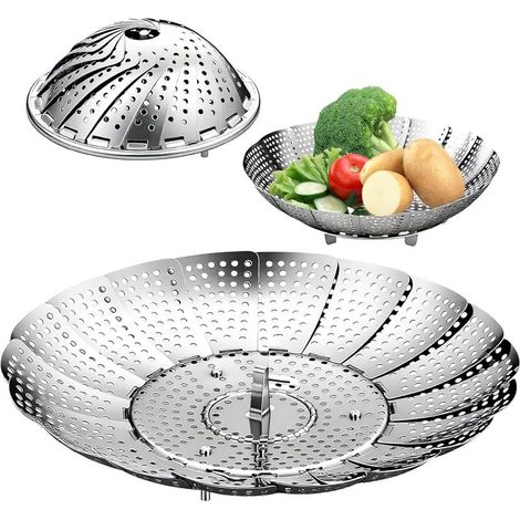 Zusammenklappbarer Dampfkorb aus Edelstahl (14–22 cm), Dampfgaraufsatz, zum Garen von Gemüse und Obst, geeignet für alle Küchenarten (1/5)