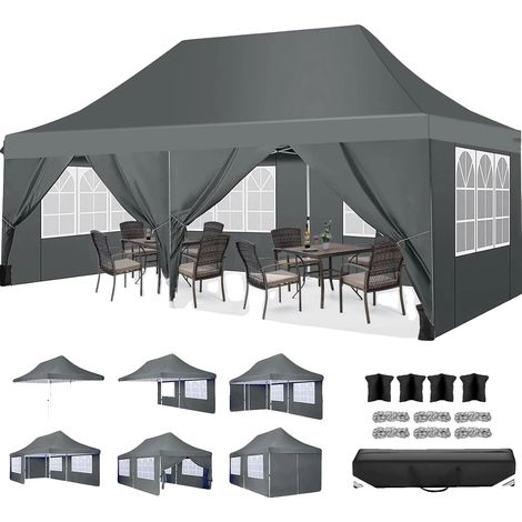 Abri de jardin pliant, étanche, murs amovibles, Gris, 3x6M (1/2)