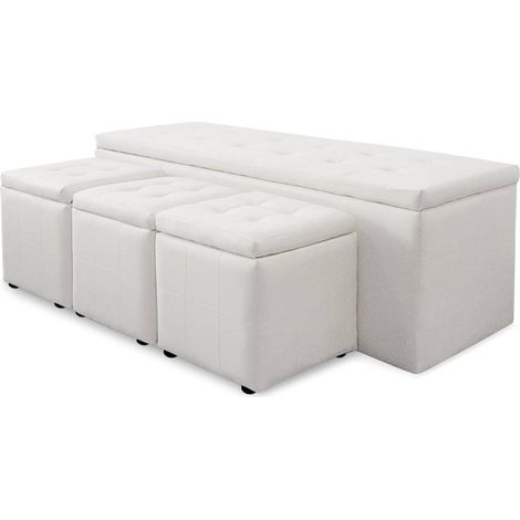 Banc Coffre Panky XL + 3 poufs Blanc (1/4)