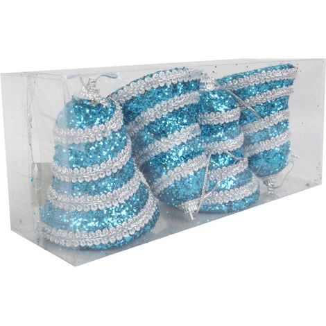 Set mit 4 blauen und silbernen Paillettenglöckchen, 7 cm (1/3)