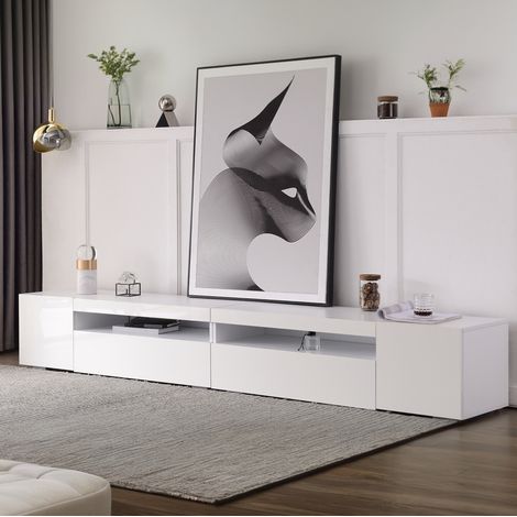 Mobile TV 240x38.5x35.5 cm bianco in MDF con illuminazione LED variabile e ampio contenitore (1/5)
