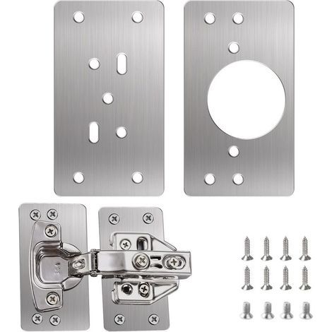 Plaque Reparation Charniere Porte, 2 Pièces Charnière Porte Placard, Réparation Charnière Meuble, Kit de Réparation Meuble en acier inoxydable avec 12 Vis (1/5)