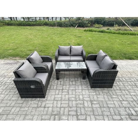 Fimous Ensembles de meubles de jardin 6 places Ensemble de canapés en rotin avec Table basse rectangulaire Chaise inclinable (1/5)