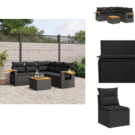 Salon de jardin 6 pcs avec coussins noir résine tressée - Ensemble Salon De Jardin - Meuble Extérieur - Jardin Design - Mobilier De Jardin - Chaise Longue (1/5)