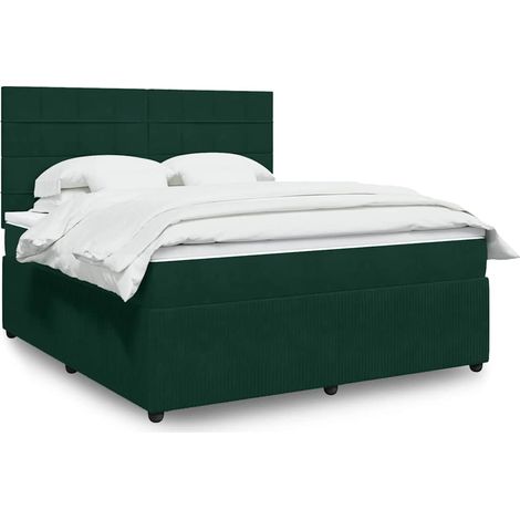 vidaXL Sommier à lattes de lit et matelas Vert foncé 180x200cm Velours (1/5)