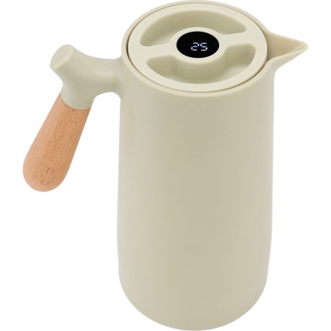 Cafetière isotherme 1 L avec affichage de la température, distributeur de café à double paroi isolée sous vide avec poignée en bois pour la maison (1/5)
