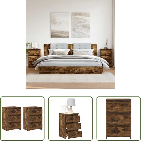 vidaXL Nachtschrank - Nachttische 2 Stk. Räuchereiche 40x35x62,5 cm Holzwerkstoff (1/5)