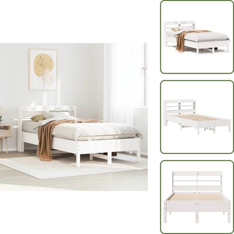 Massivholzbett ohne Matratze Weiß 100x200 cm Kiefernholz - Bettgestell - Bettgestelle - Bettrahmen - Bett (1/5)