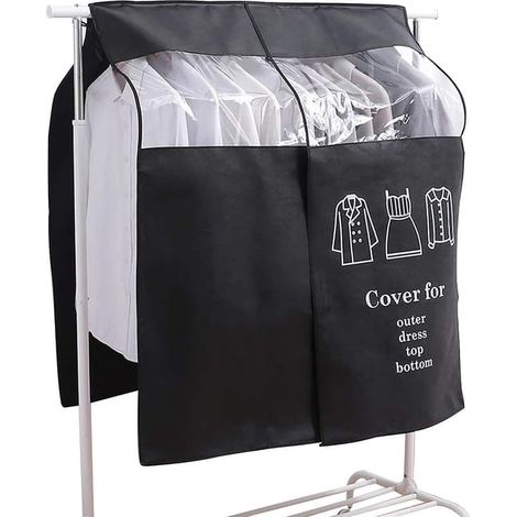Funda para prendas de vestir, 90 x 110 cm, negra, antipolvo, universal, protector de perchas, 2 unidades. (1/5)