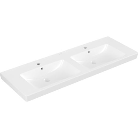 Villeroy & Boch Subway 2.0 - Lavabo doppio da mobile 130x47 cm, con troppopieno e fori per miscelatore, bianco 7175D001 (1/4)